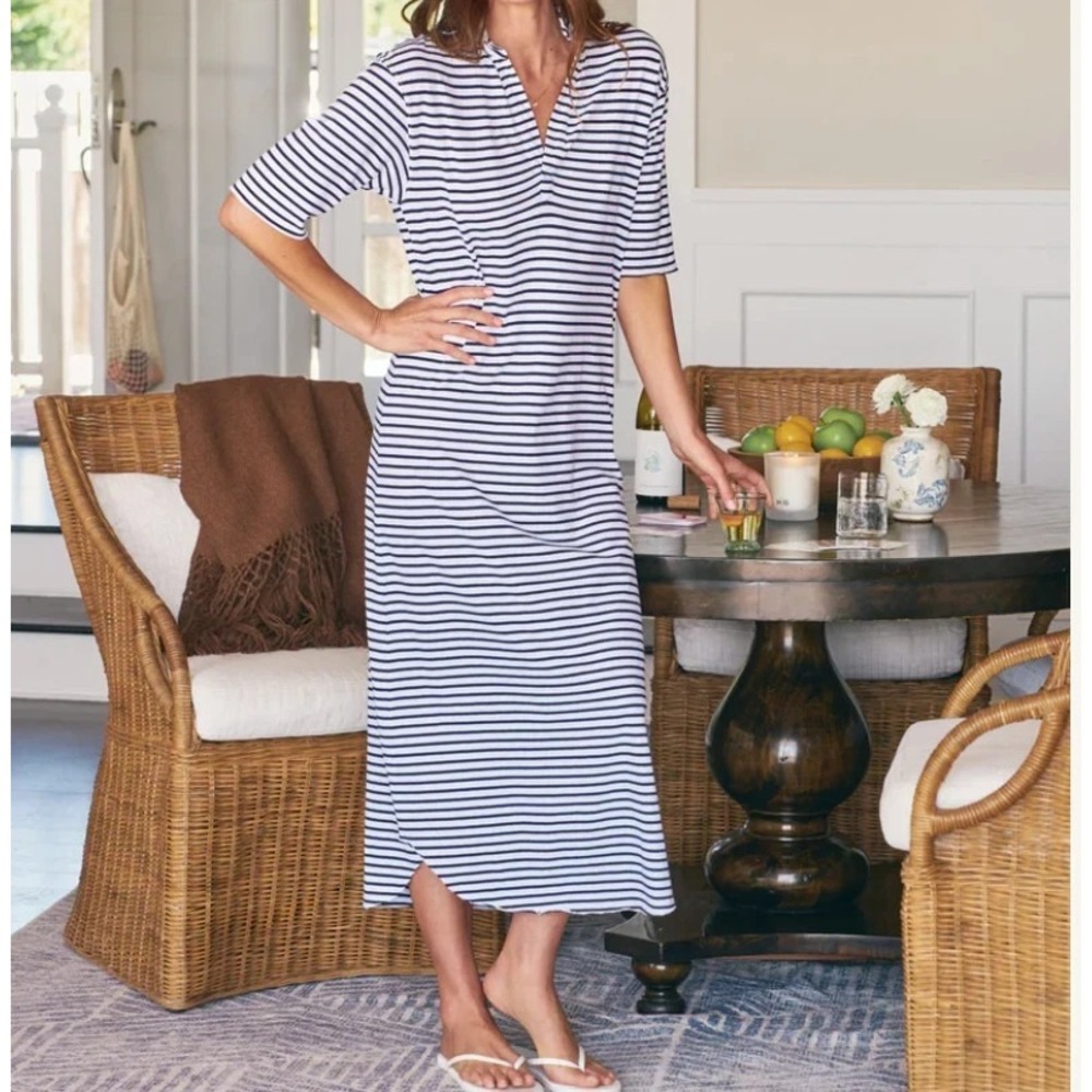 Frank & Eileen Maxi Dress XS Emma Popover Henley Navy Stripes Coastal Minimalist